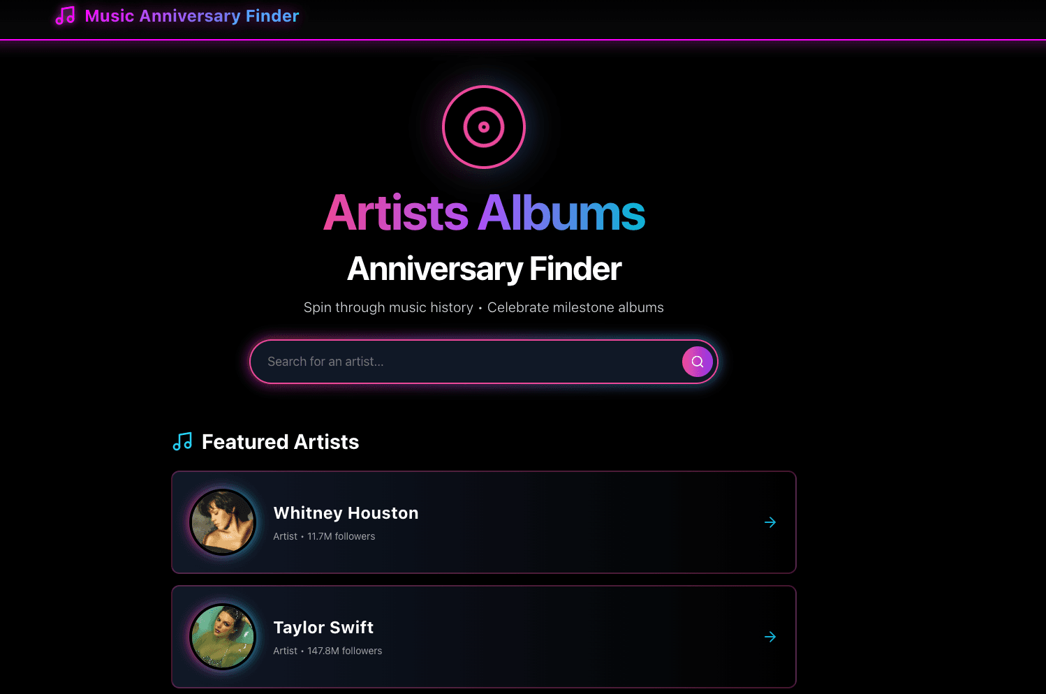 Music Anniversary Finder